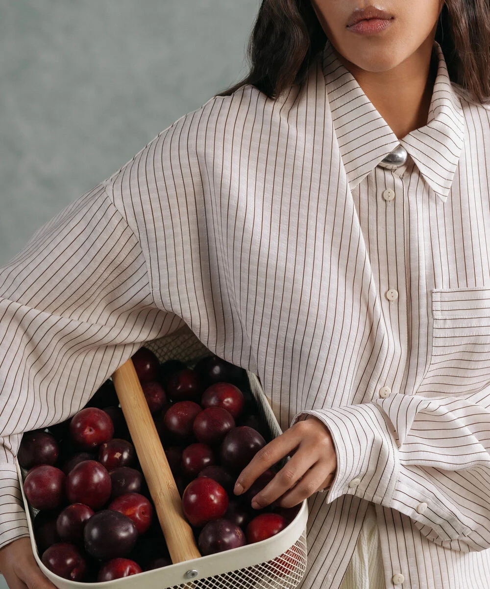 Brown V-Neck Linen Blend Shirt
