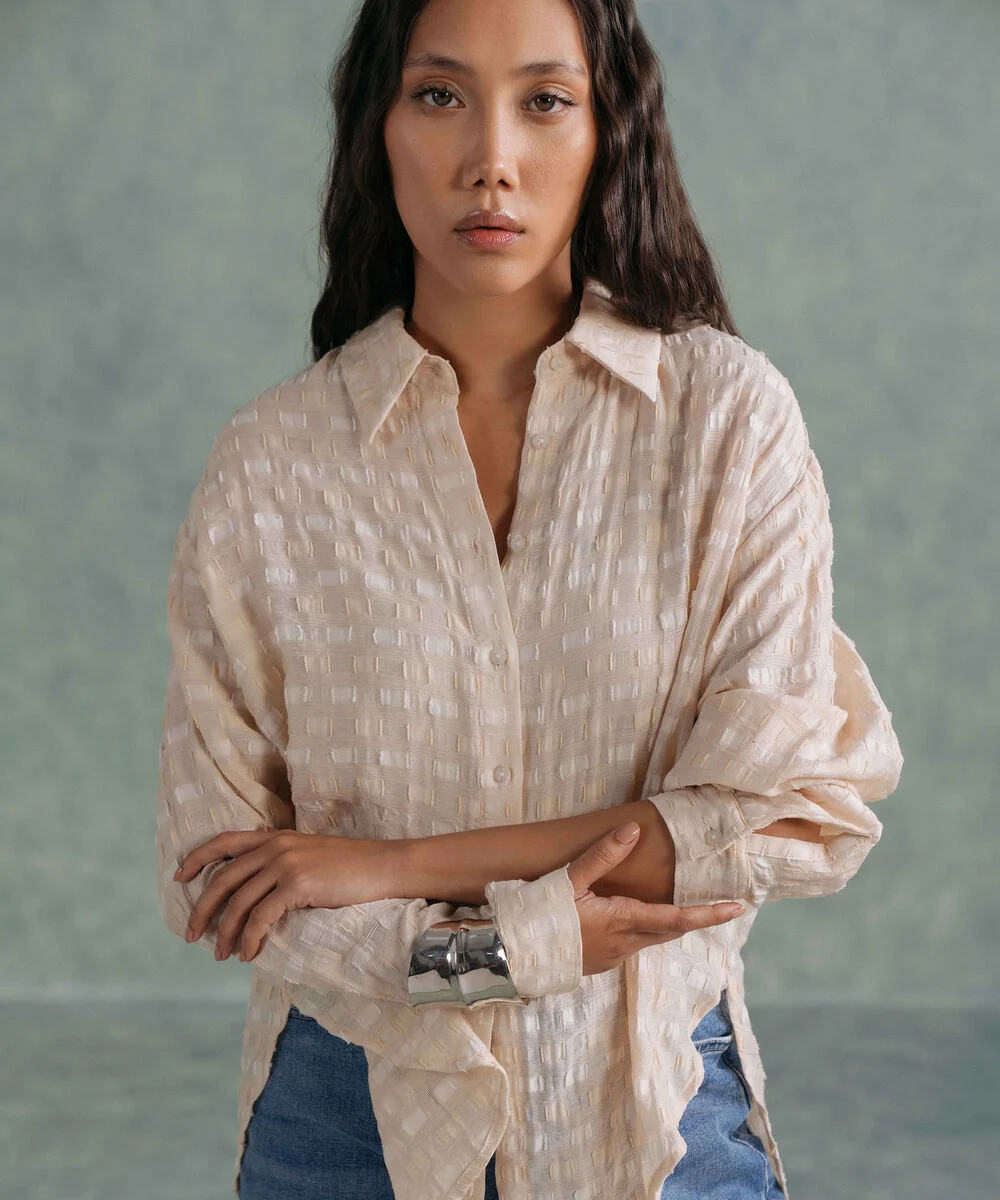 Beige Linen Blend Pull-On Trousers