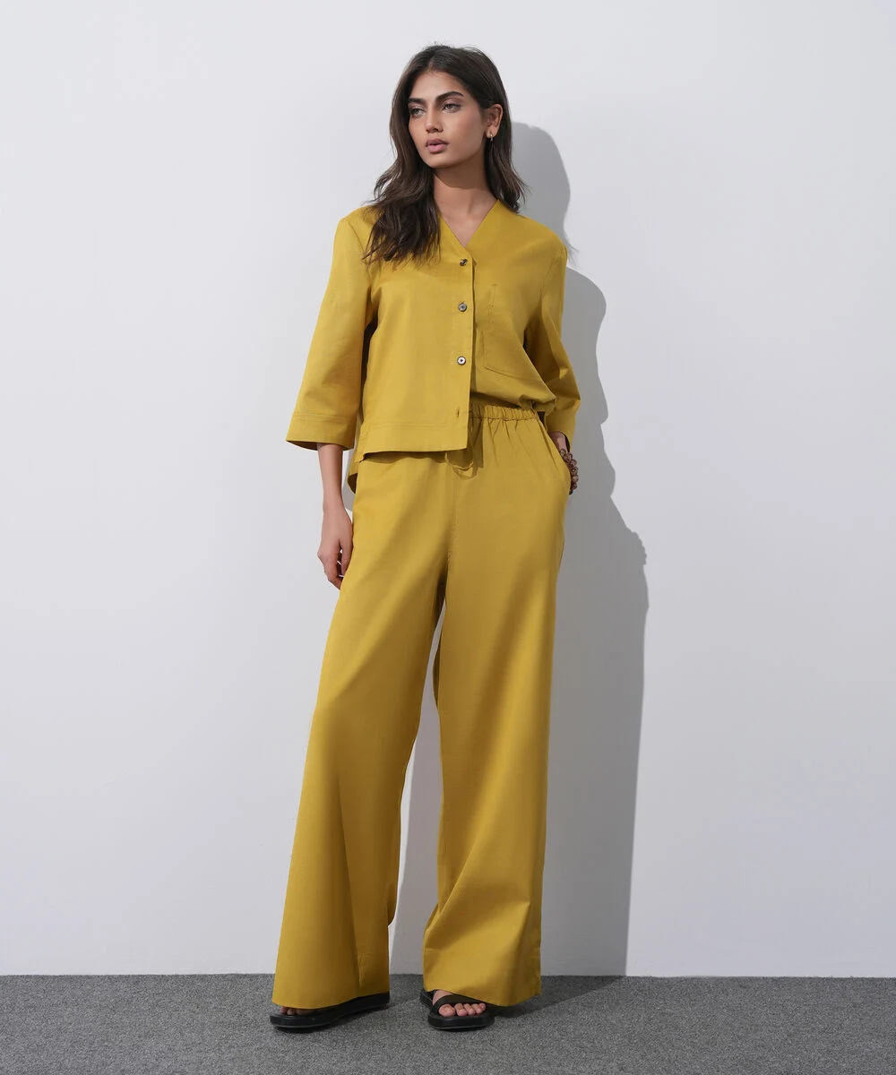 Black Linen Blend Pull-On Trousers